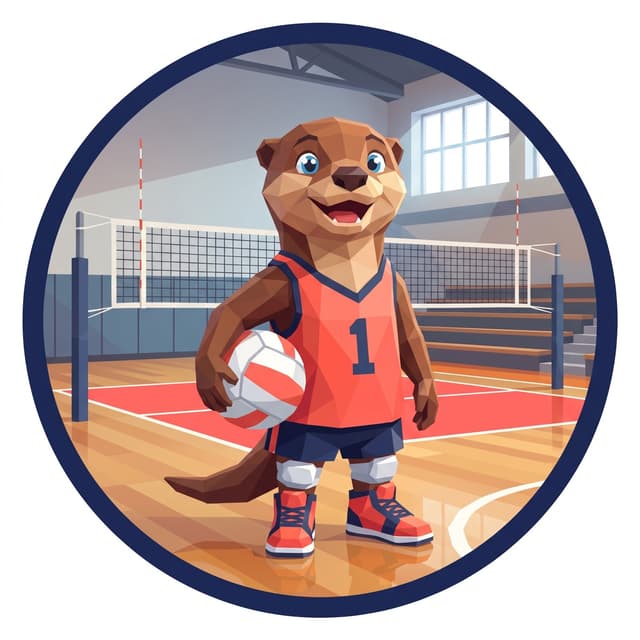The OtterVolley otter on a high-school volleyball court